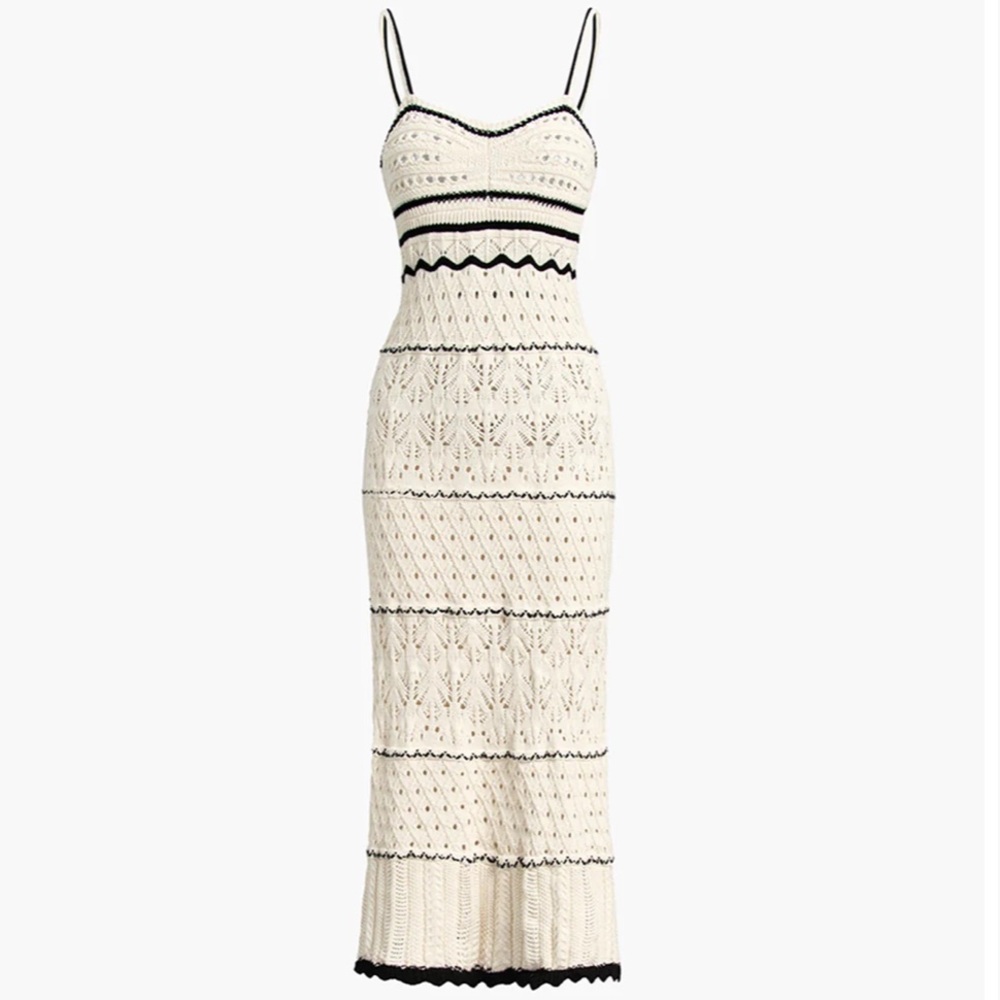 NWT Commense Paris Crochet Eyelet See Through Midi Dress Size Small